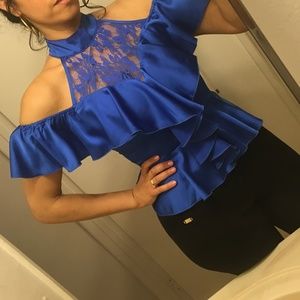 4/$20 Royal Blue Off Shoulder Ruffle Top